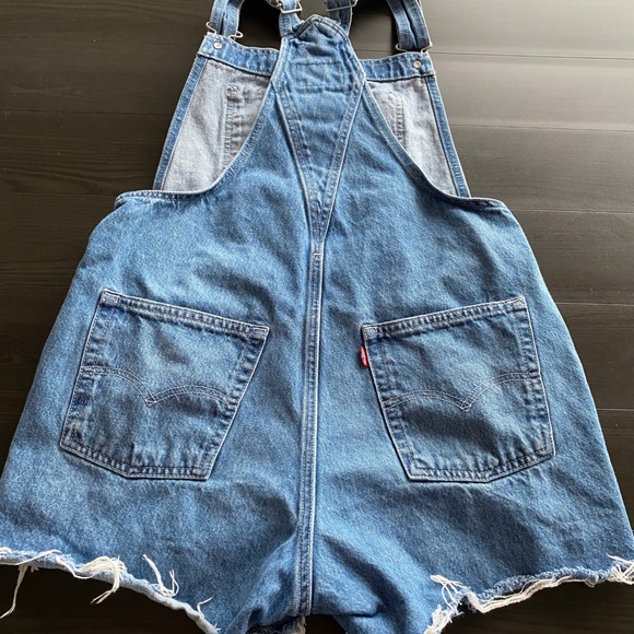Levis Overalls Womens Small Baggy Denim Shortalls Overalls Distressed Blue boho - Picture 6 of 10